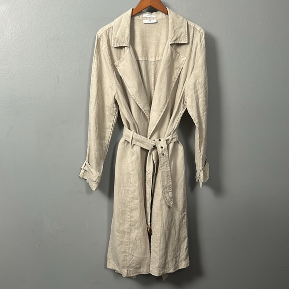 Halston Beige 100% Linen Belted Trench coat / dress  w/pockets - Picture 1 of 16